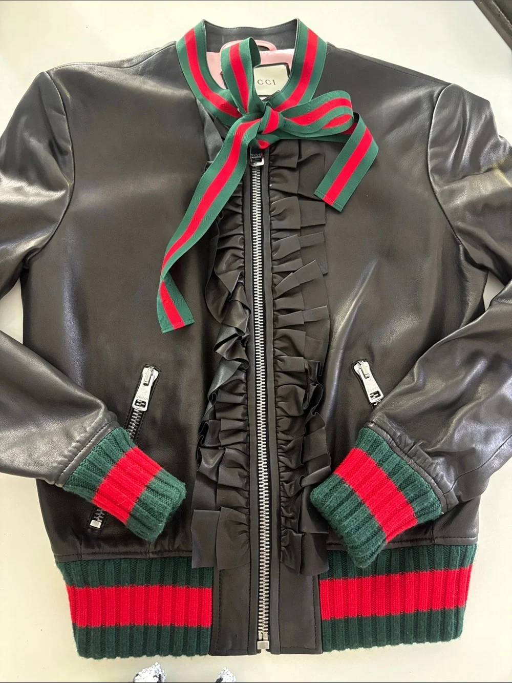Gucci | Jackets & Coats | Gucci Black Leather Bomber Jacket With